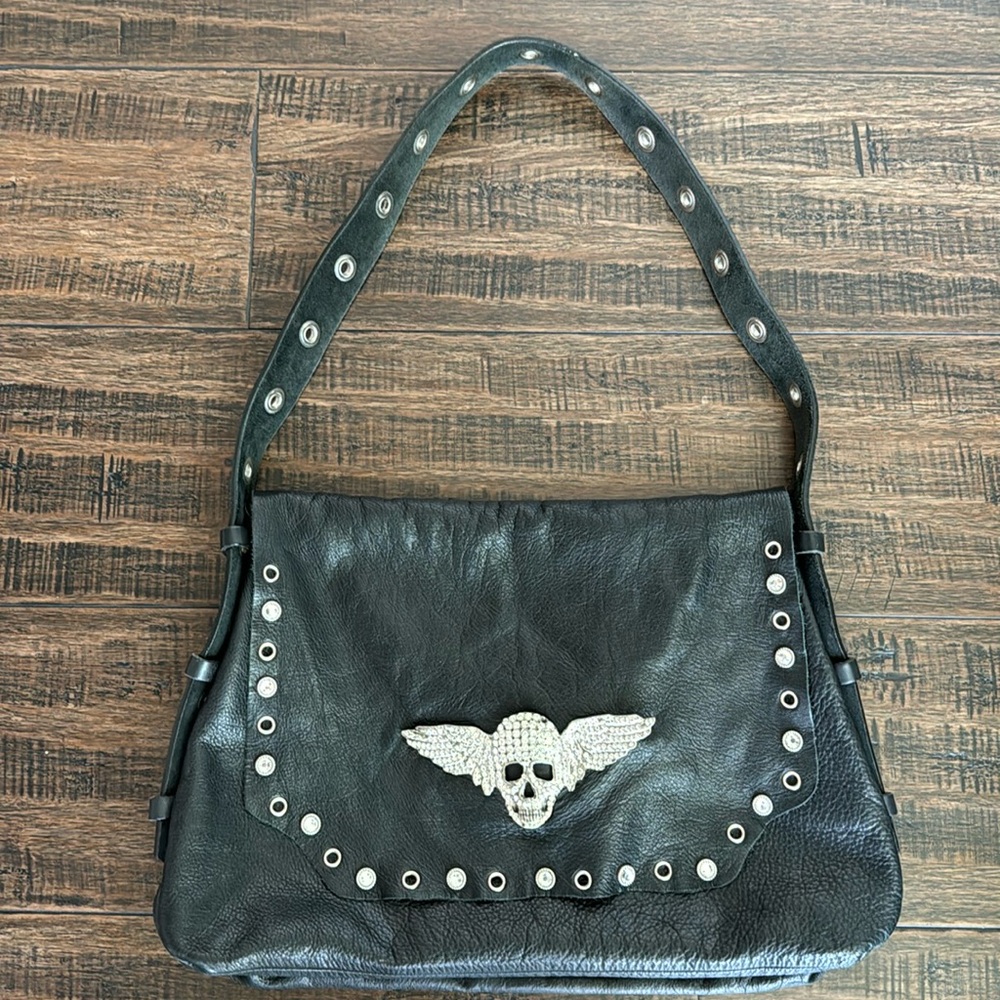 Leather rock messenger bag